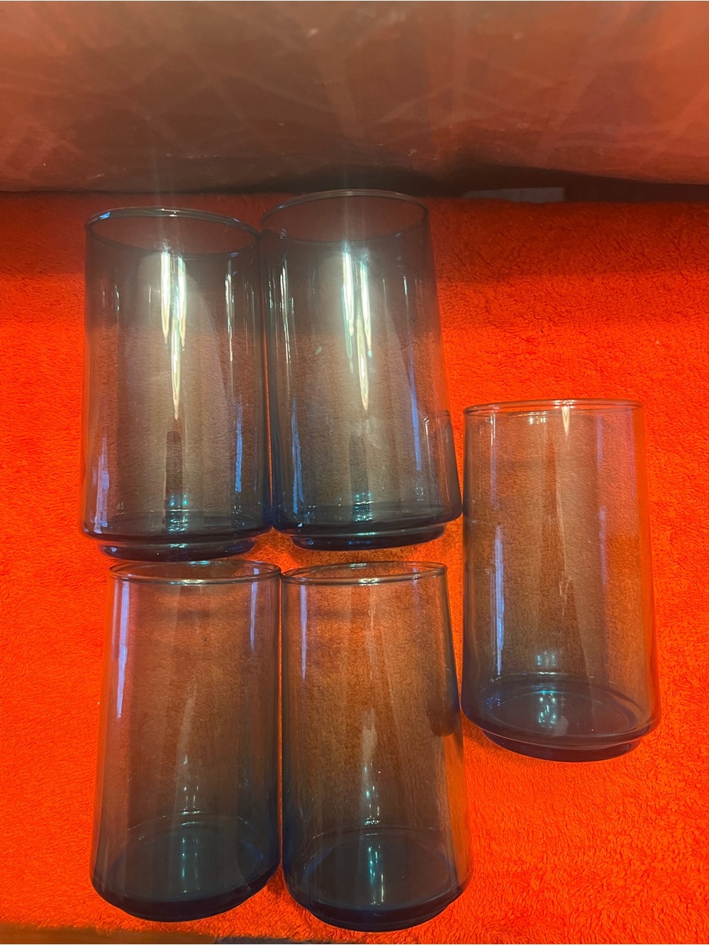 Smoked Aqua Blue Glass Tumblers - Set of 5 4.75 in High